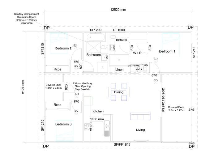 Floor plan of a house with labels for rooms including bedrooms, kitchen, bathroom, and lounge.