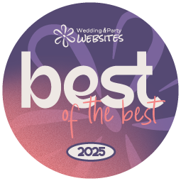 Wedding Party Websites “best of the best” award badge for 2025 in purple and pink gradient