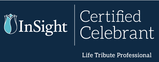 InSight logo with “Certified Celebrant” and “Life Tribute Professional” on a dark blue background