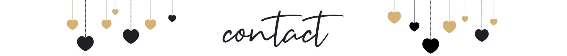 “contact” text with hanging heart ornaments on a light background