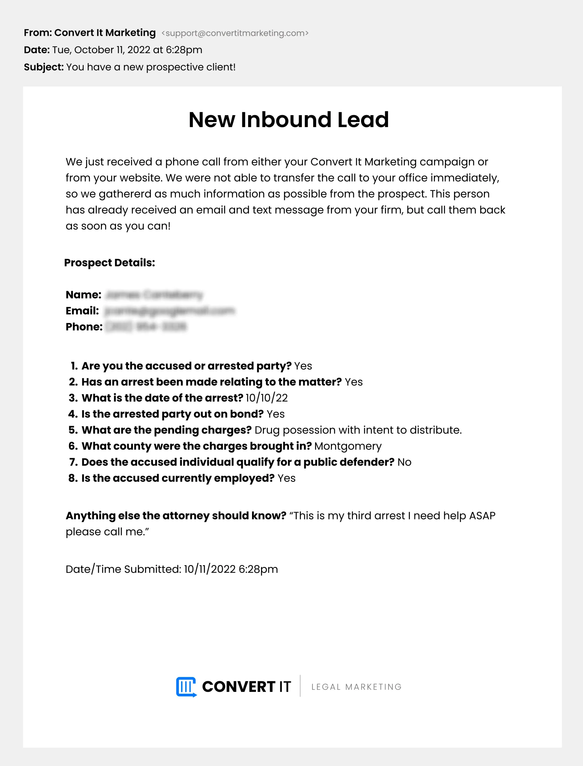 Criminal Defense Lead Notification