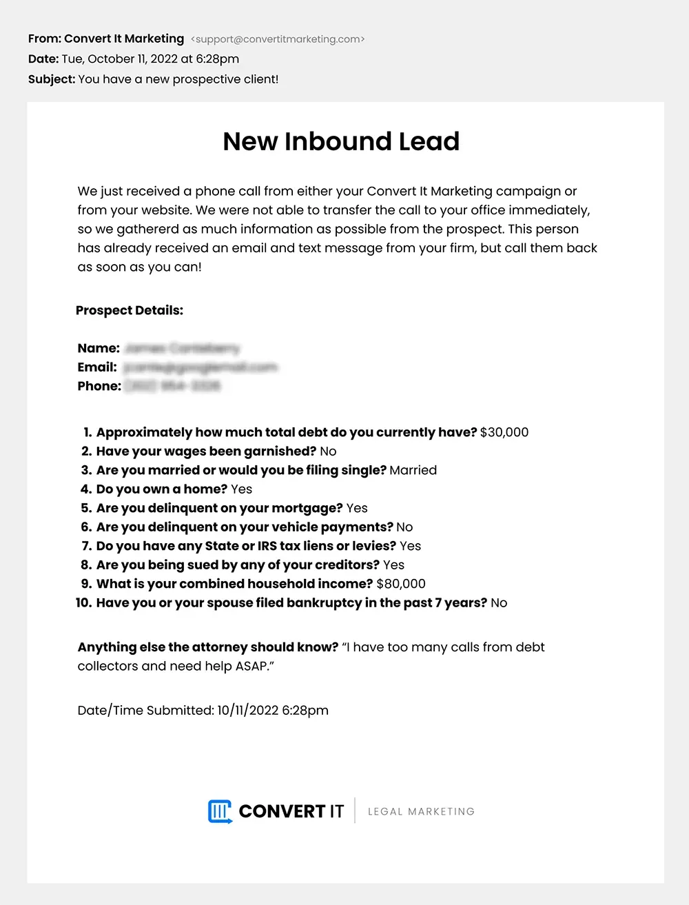 Bankruptcy Lead Notification