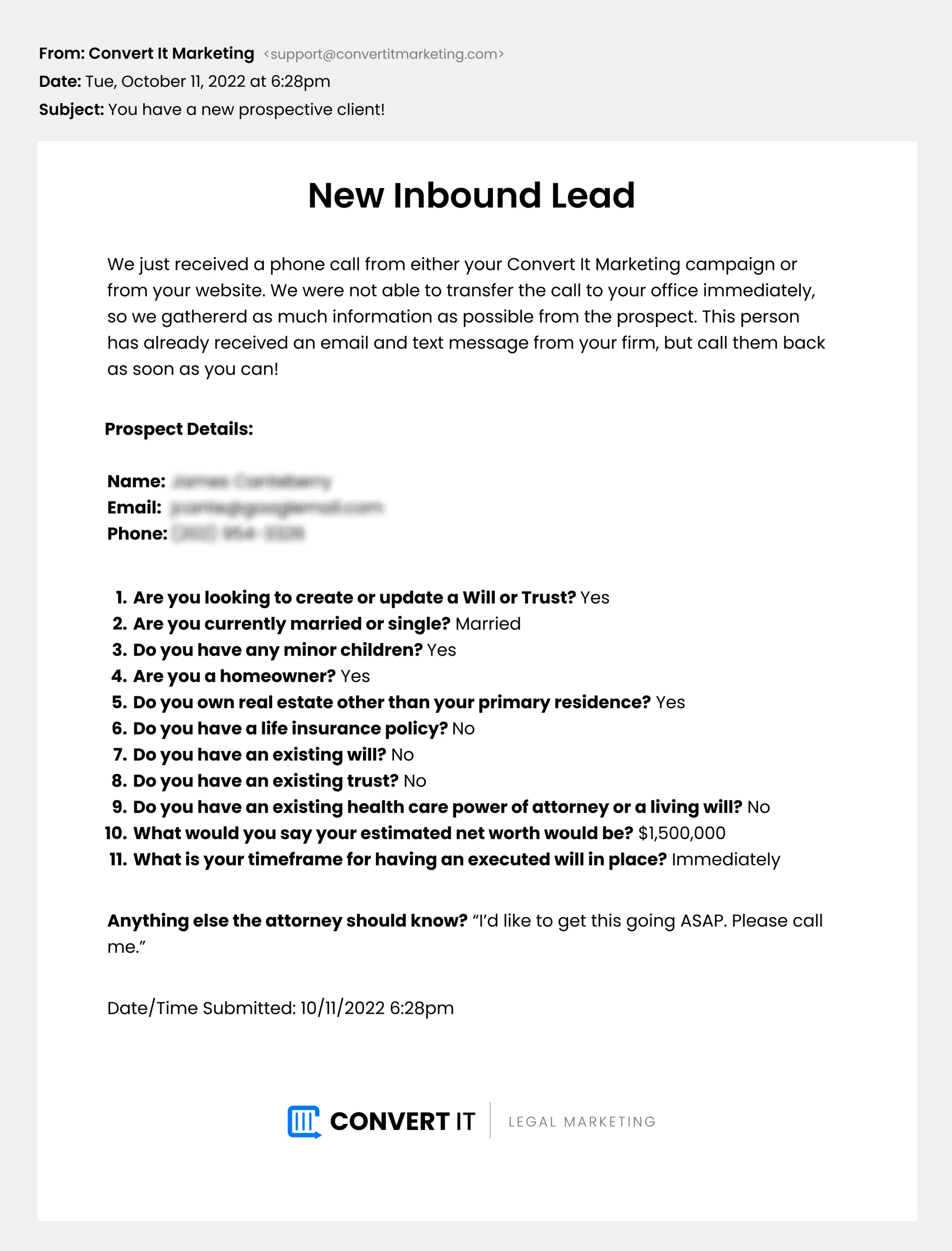 Estate Planning Lead Notification