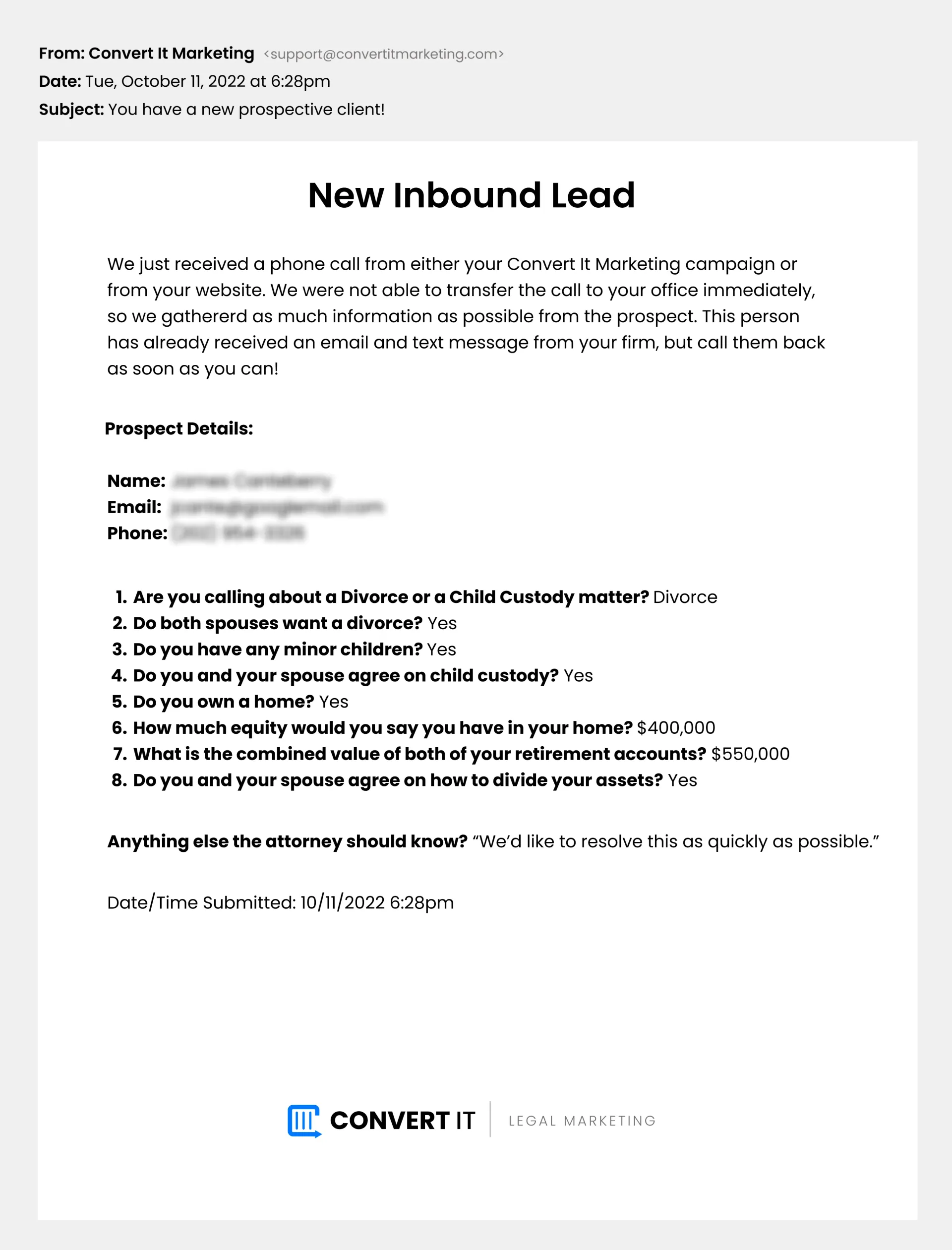 Family Law Lead Notification