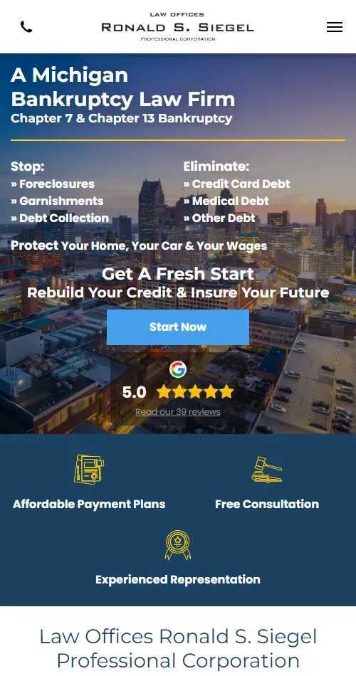 Bankruptcy Website Mobile Preview