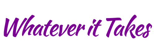 Purple cursive text reading “Whatever it Takes” on a white background