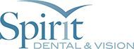 Spirit Dental & Vision logo in blue and gray with a stylized arch above the text