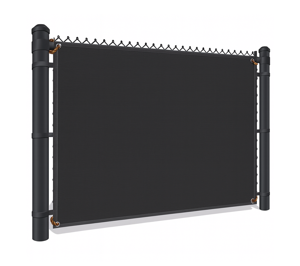 Chain link privacy fence with black privacy screen rendering by McConnie Fence