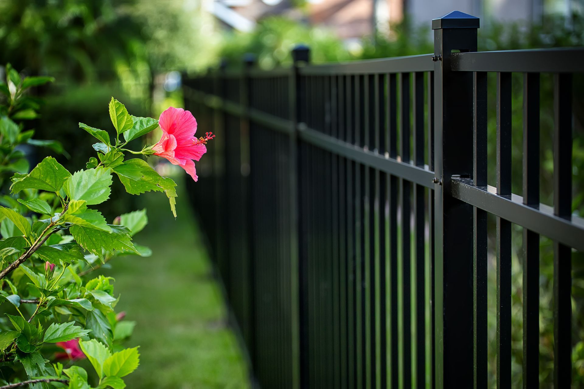 Commercial flat 3-rail aluminum fence installation in Tampa, FL