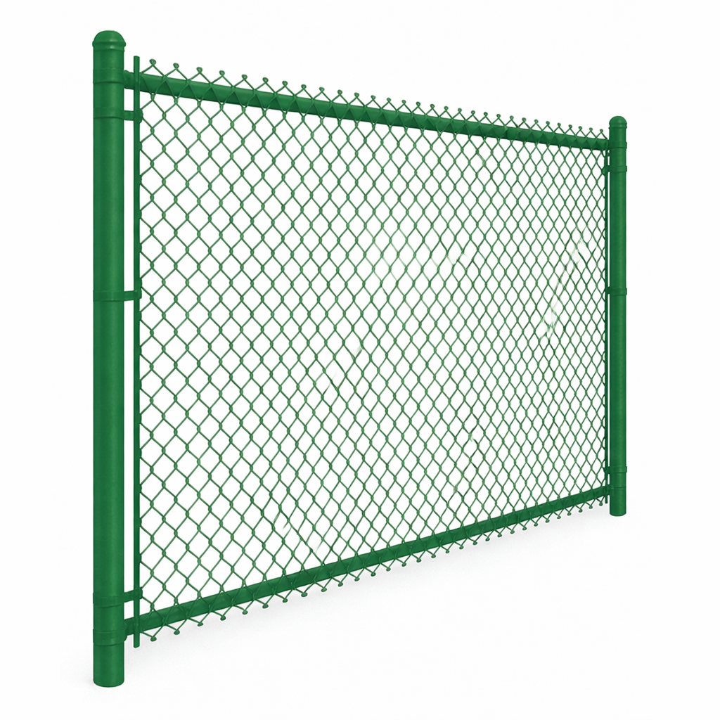 Green coated chain link fence rendering by McConnie Fence