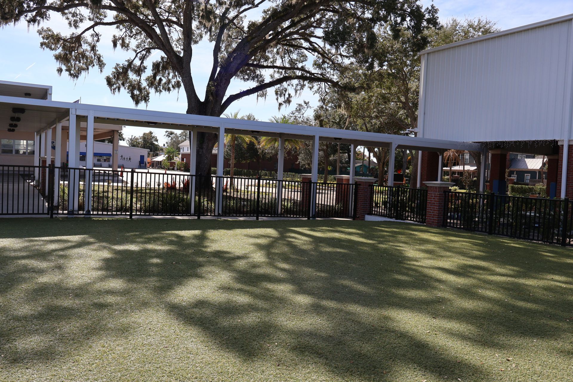 Commercial aluminum fence installation at a school in Tampa, FL