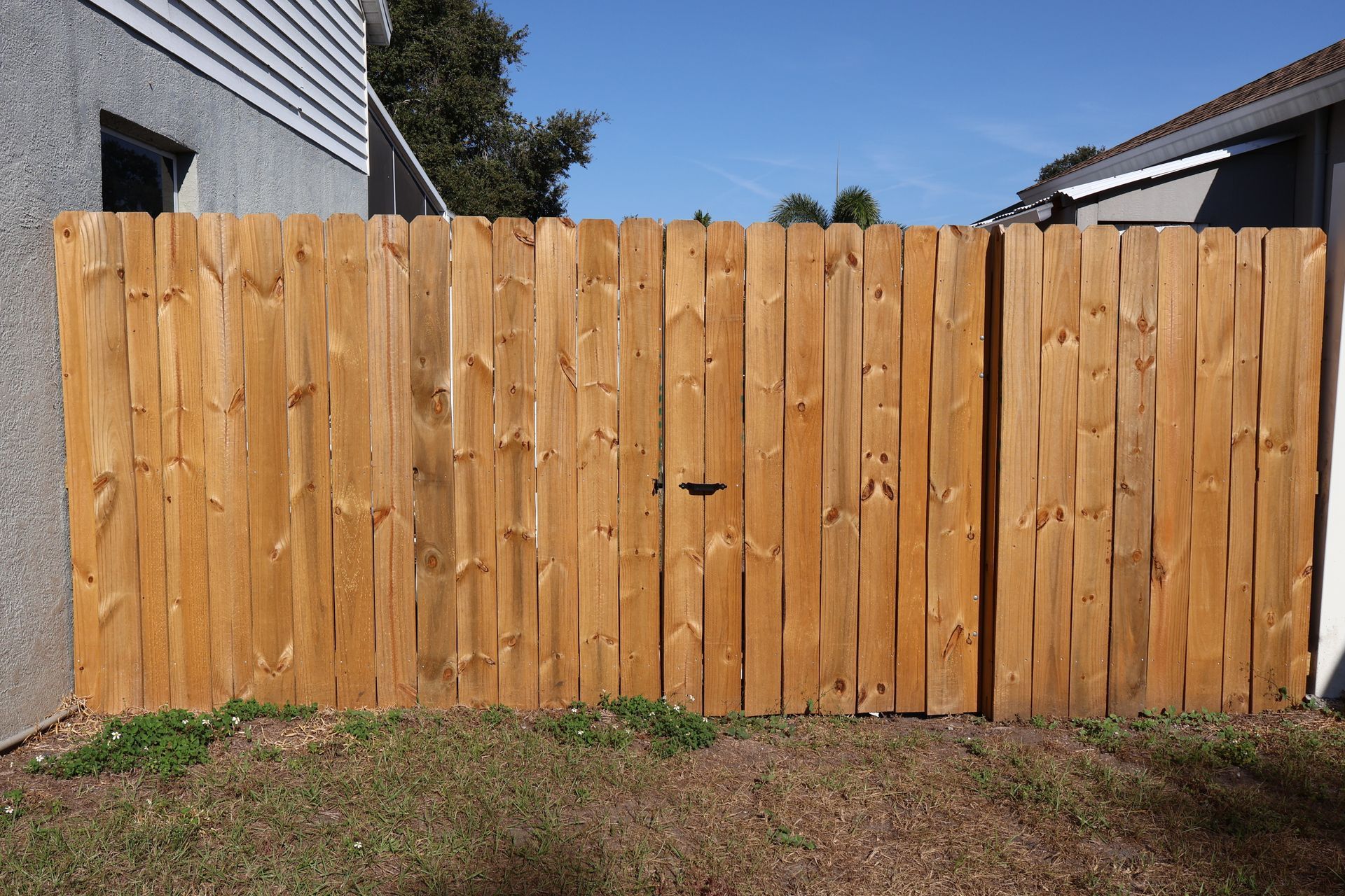 Residential wood fence with a gate in Tampa, FL