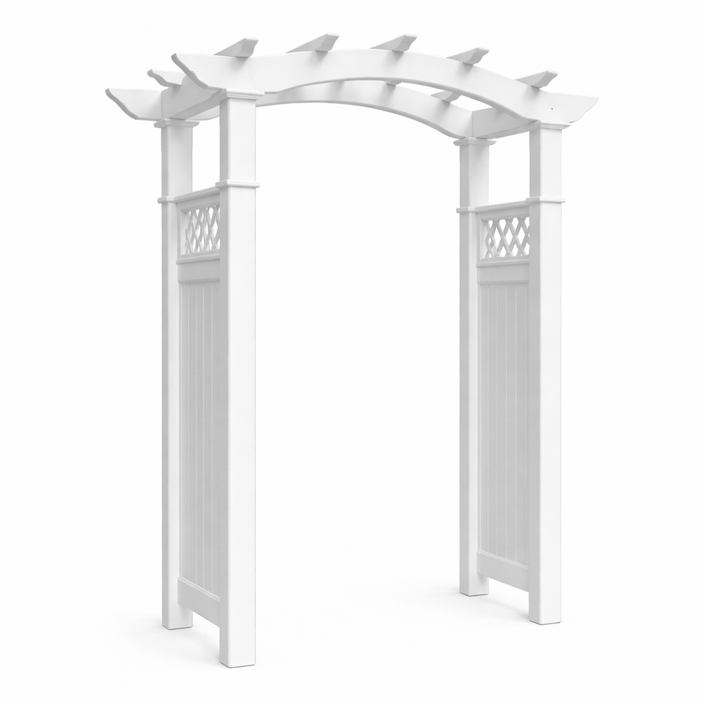 White vinyl arbor rendering by McConnie Fence