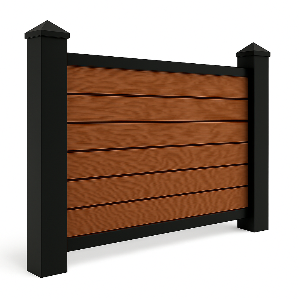 Black vinyl mixed material fence with wooden slats by McConnie Fence