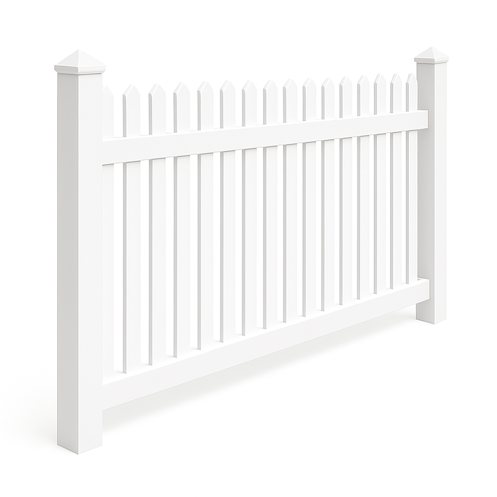 White vinyl picket fence by McConnie Fence
