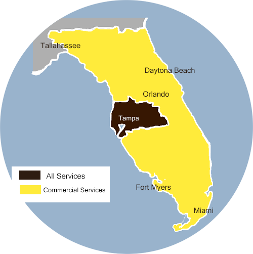 Map of Florida showing Tampa in dark brown for