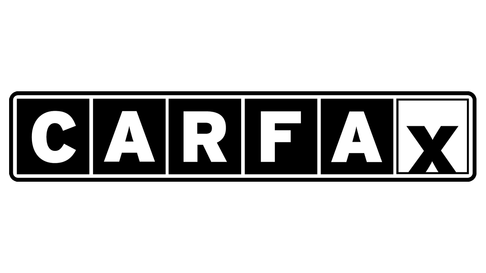 The CARFAX logo features the word in white text on black square tiles, with the final 'X' in a white square.