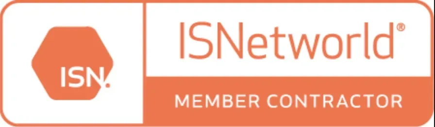 ISNetworld member contractor logo in orange and white, with ISN hexagon icon and wordmark