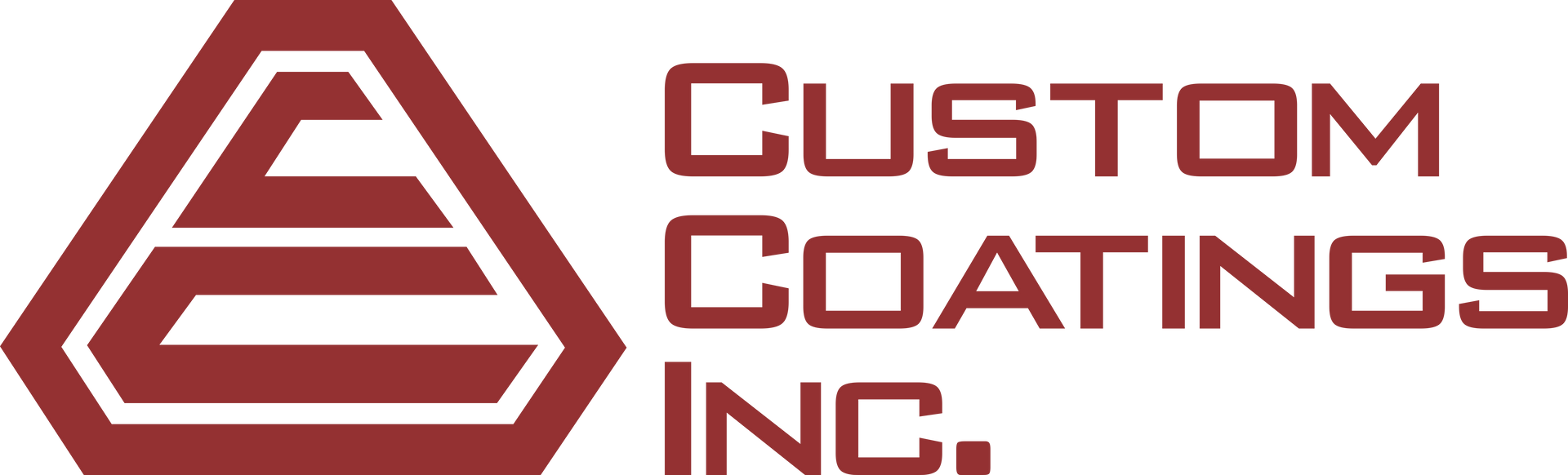 Custom Coatings Inc. logo with maroon stylized emblem and company name text