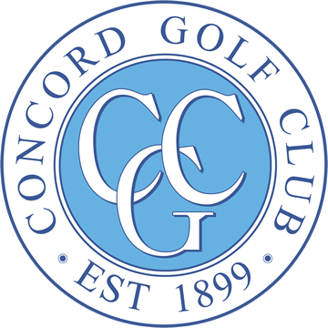 A circular logo for Concord Golf Club with light blue background, blue text, and interlocking letters 