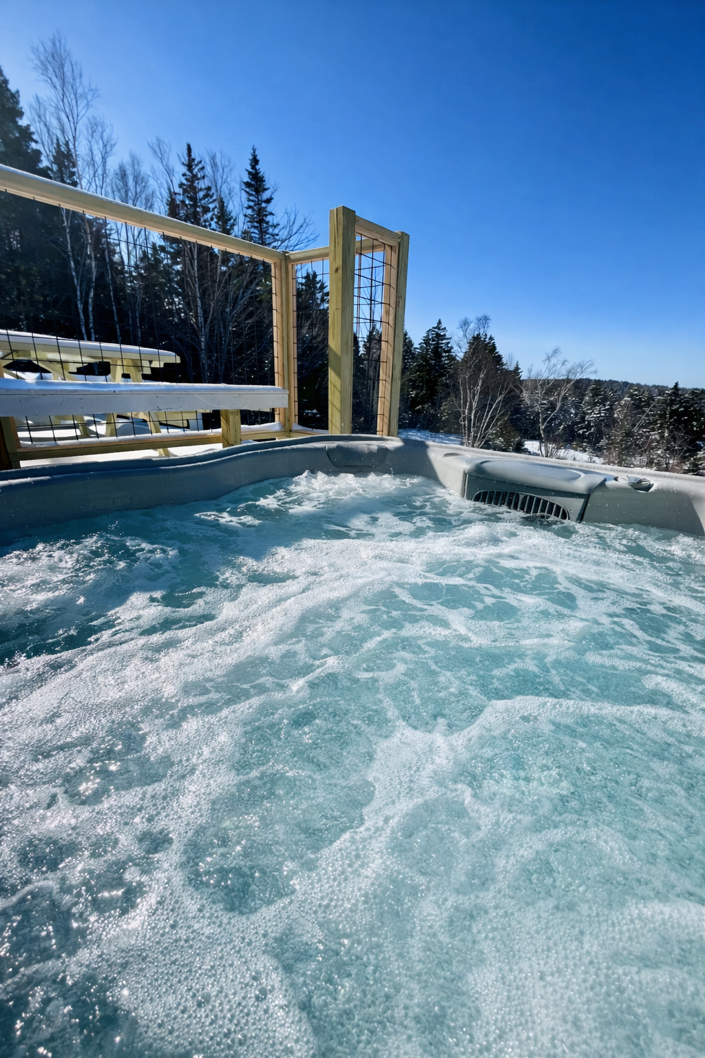 Winter views from the hot tub at Bluff House Inn.