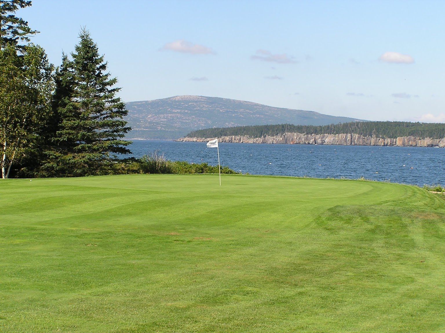 A golf course with ocean views located on the Schoodic Peninsula near the Bluff House Inn.