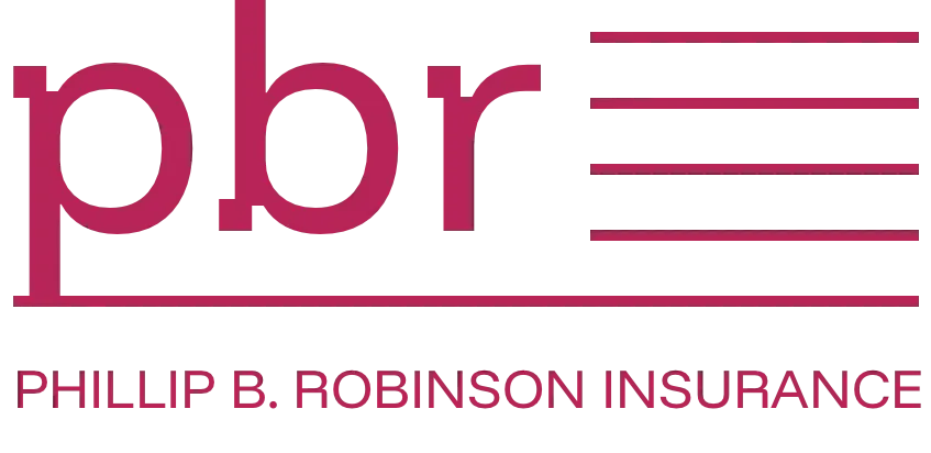 Logo for Phillip B. Robinson Insurance: maroon letters