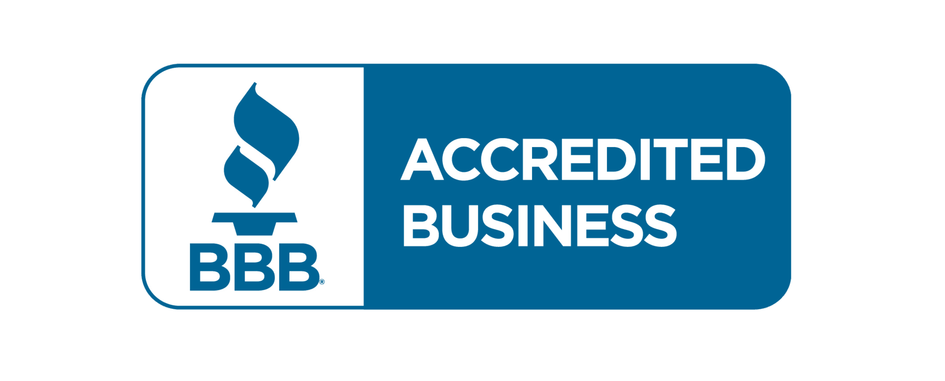 the bbb logo is blue and white and says accredited business .