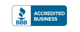 the bbb logo is blue and white and says accredited business .