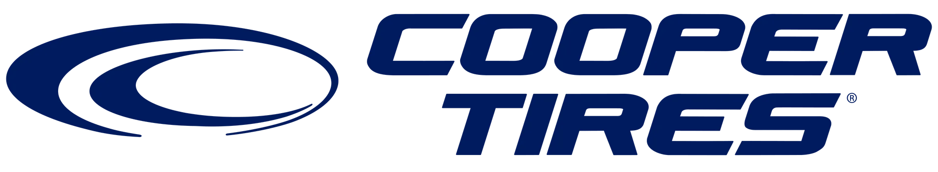 Cooper Tires logo in blue text with a blue oval swoosh icon on a white background
