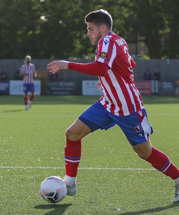 Winger Seb Bowerman on the pitch in action for Dorking Wanderers.