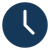 Clock icon indicating approximately 4 o'clock; white hands on a teal face.