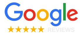 Google logo above five gold stars, representing a five-star rating.