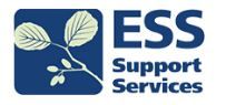 A logo for ess support services with a plant in the middle.