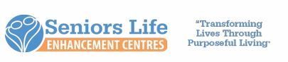A blue and orange logo for seniors life enhancement centres