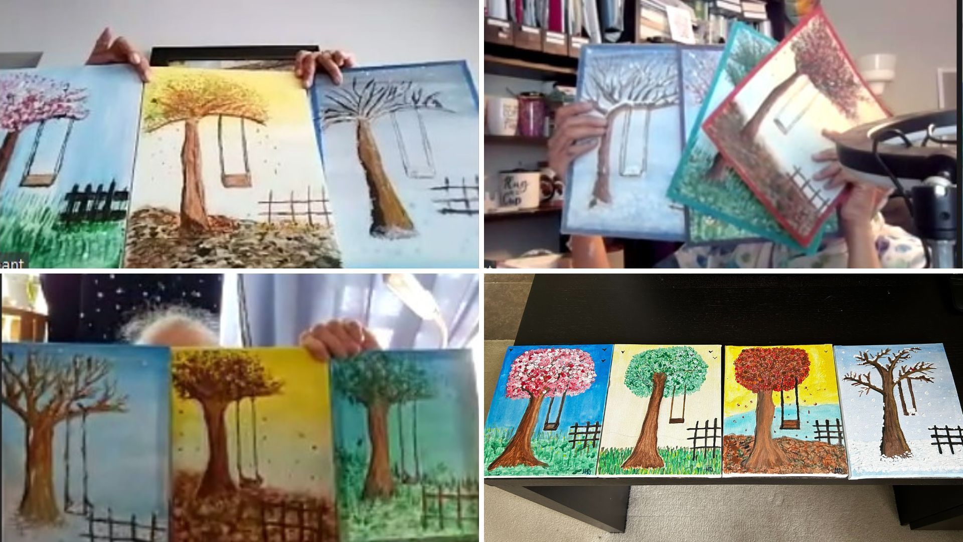 A person is holding a painting of a swing in their hands.