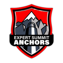 Red and black Expert Summit Anchors emblem with mountain, anchor, and shield badge