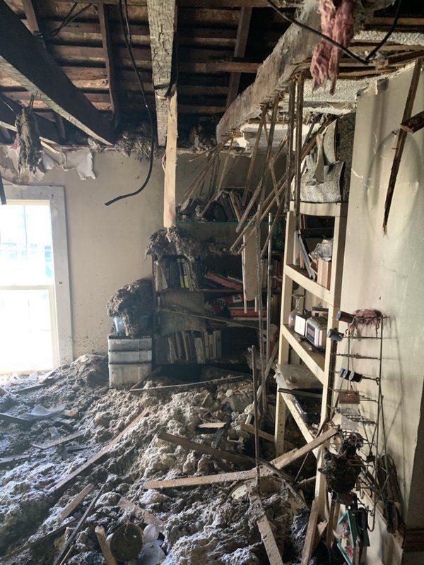The inside of a house that has been damaged by a fire.