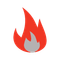 A red fire icon with a gray flame on a white background.