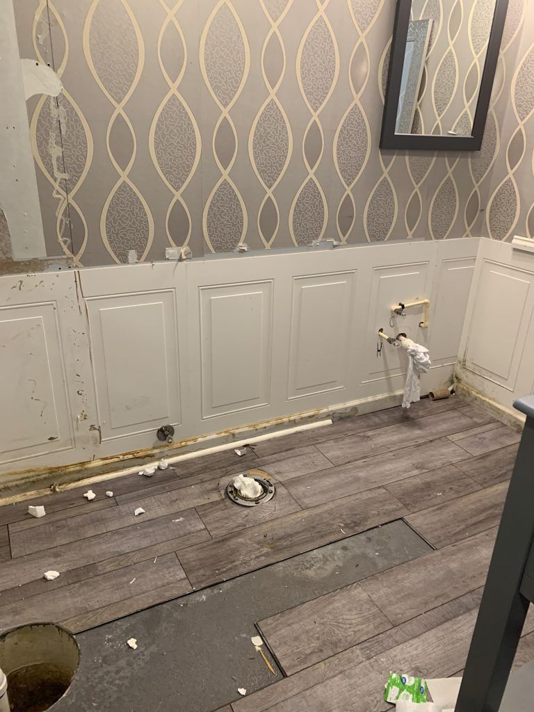 Water damaged bathroom. 