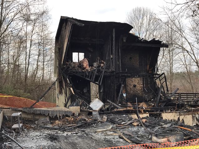 A structure that has been destroyed by a fire.