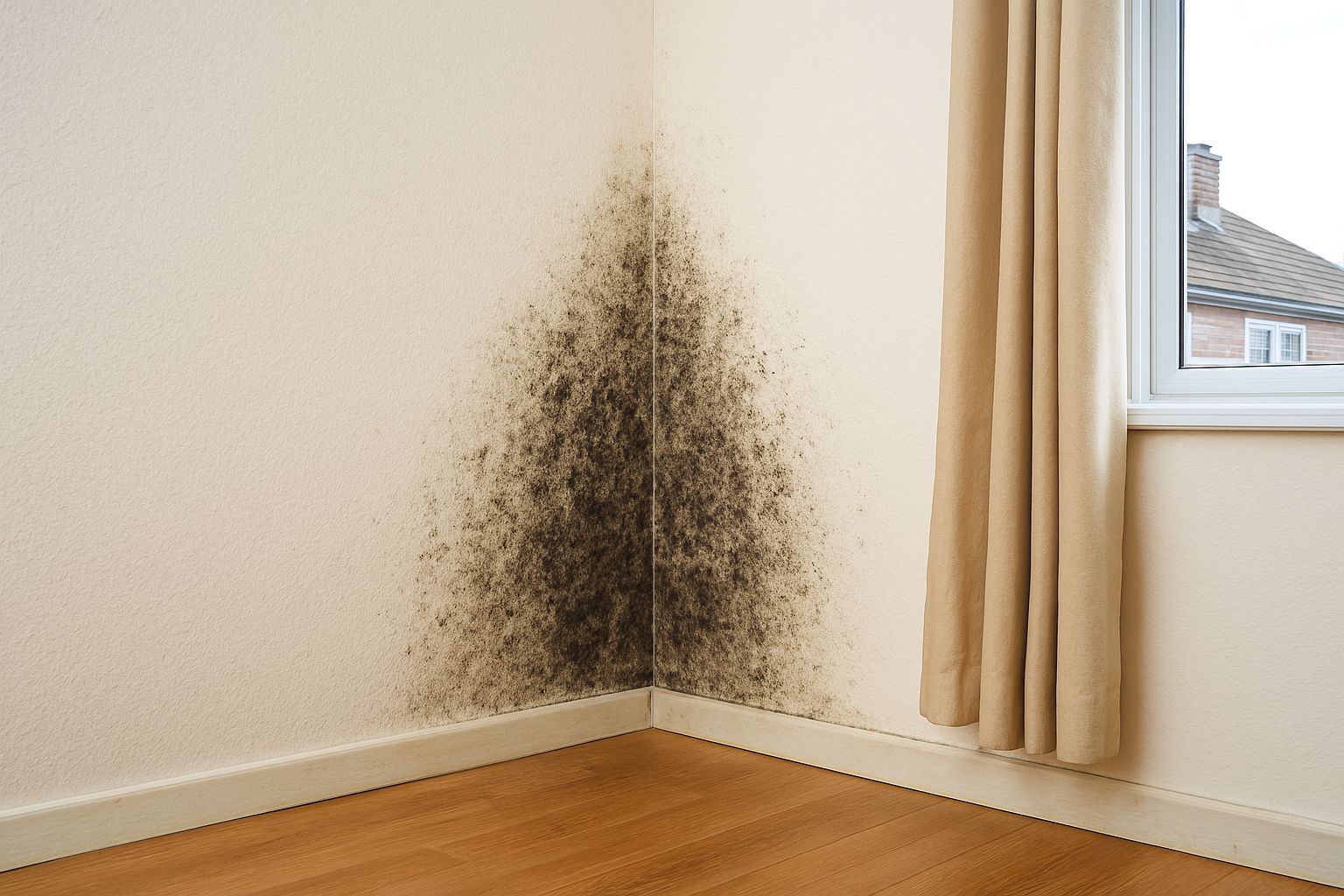 A person standing beside a wall with mold damage.