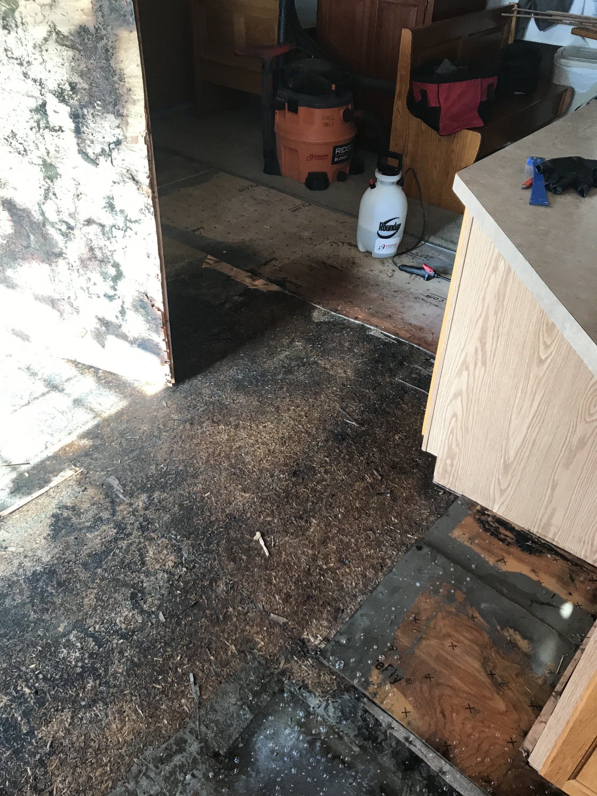 A room that has been water damaged.