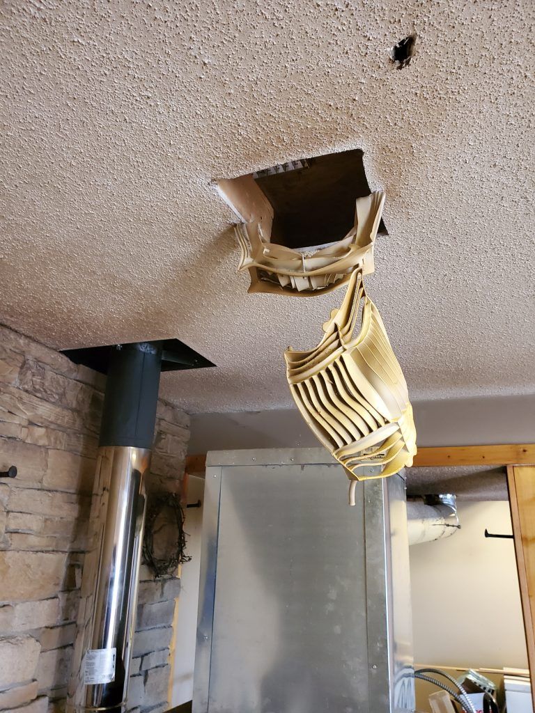 A fire damaged ceiling.
