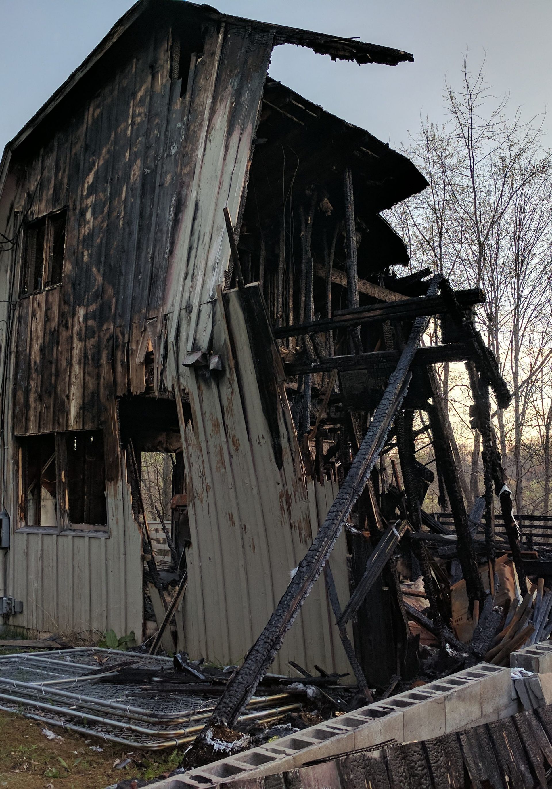 A structure that has been destroyed by a fire.
