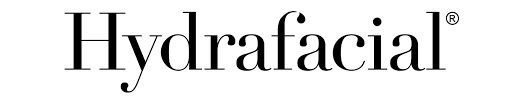 The word hydrafacial is written in black and white on a white background.