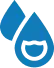 Blue water drops, one with a partial 