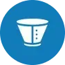 White pet cone in a blue circle.