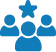 Blue silhouette of a group of people with a star above them, likely representing teamwork and excellence.