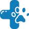 Blue cross symbol with paw print.